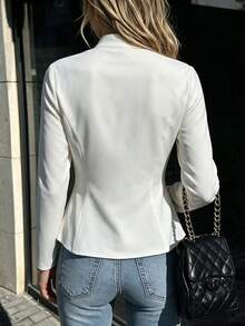Women's Autumn/Winter White Elegant Shirt, New Chinese Style Black Frog Button Contrast Color Stand Collar Long Sleeve Thin Outerwear, Women's Formal Office Daily Casual Outing Commute Top, Vacation Holiday Beach Outfit, Women's Halloween Christmas Costume, Wedding Guest Attire - White - View 9