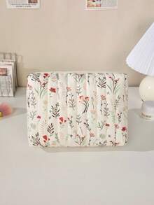 Floral Quilted Makeup Bag With Handle, Large Capacity Double Zipper Cosmetic Organizer For Makeup, Brushes And Toiletries, Portable Travel Storage Case For Women - Multicolor - View 12
