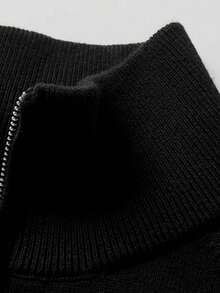 Krometka Men's Half-Zip Stand Collar Long Sleeve Top, Minimalist Basic Style, Commuter Casual Pullover - Black - View 6