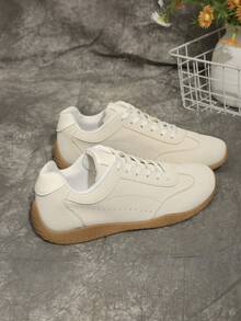 Women Casual Sneakers, Lace Up Design, Rounded Toe Structure - Beige - View 2