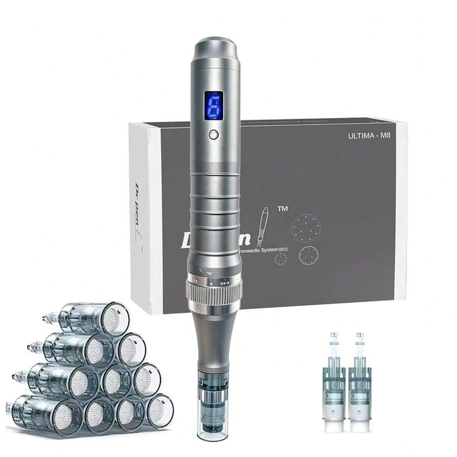 Dr Derma Pen M8 Wireless Adjustable Electric Microneedling Pen, Includes 12 X 0.25mm Replacement Needles - Grey - View 1