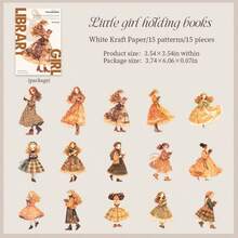 JotBox Library Girl Reading Character Stickers, Vintage Cute Girl Character Material, Collage Scenery Basic Material, Sticker Decoration DIY - Library Girl - View 16