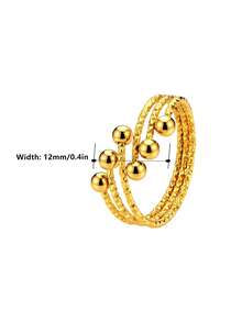 Stainless Steel Triple Layer Textured Wave Bead Adjustable Open Ring, Unisex Jewelry, Fashion Couple Rings, Suitable For Daily, Party And Holiday Wear - Adjustable Open Ring - View 7