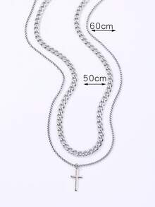 1pc Cross Necklace Suitable For Matching With T-Shirt - Silver - View 6