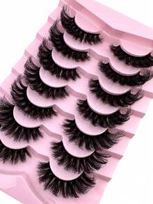 7 Pairs Of Classic Cross Thick Striped False Eyelashes, D-Roll Thick Russian Natural Fluffy False Eyelashes, Soft Natural Eyelash Extension Makeup, Creating Natural Makeup Effects, Versatile For Holidays & Parties Lashes - Black - View 4