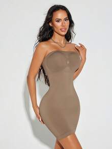 Women's Strapless Tummy Control Butt Lifting Seamless Shapewear Dress - Camel - View 4