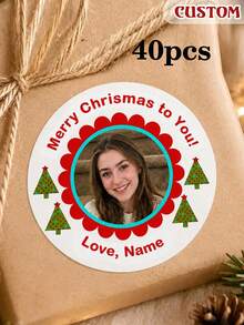 1-100Pcs Personalized Custom Christmas Stickers, Holiday Alphabet Labels, DIY Gift Wrapping Decor, Scrapbook Embellishments, Party Decoration Supplies, Present Packaging Labels, Holiday Craft Accessories - Multicolor - View 10