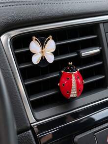 2pcs Luxury Enamel Butterfly & Ladybug Car Air Vent Fragrance Clip, Cute Personalized Car Interior Scented Decor Gift - Butterfly Ladybug Car Air Vent Perfume Clip - View 3
