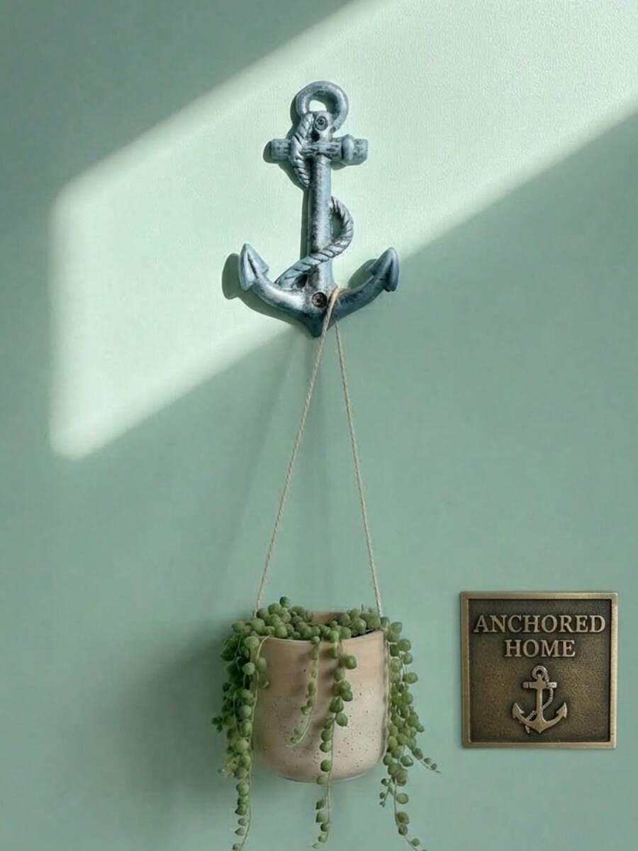 1PC Cast Iron Anchor Wall Hook, Heavy Duty Nautical Hanger For Coat Key Towel, Beach Marine Wall Decor For Bathroom Porch - A - View 1