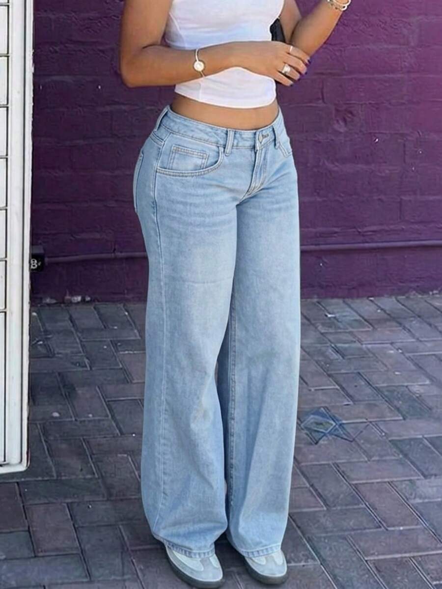 Women's Retro Casual Loose Straight Leg Jeans - Light Wash - View 1