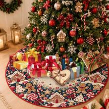 1pc Gingerbread House Candy Pattern Christmas Tree Skirt, Elegant Color Holiday Decor, 5 Sizes, Unisex Holiday Gift, Suitable For Home And Party Christmas Home Decoration - Gingerbread House Candy - View 8