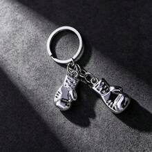 Cool Realistic Boxing Gloves Keychain, Solid Metal 3D Dual Boxing Gloves Key Ring, Sports Fitness Pendant Accessory, Perfect Birthday Gift For Boxing Fans And Fitness Enthusiasts, Portable Key Accessory Suitable For Gym Backpacks And Car Keys, Novelty Gift For Male Boxers - Silver - View 1