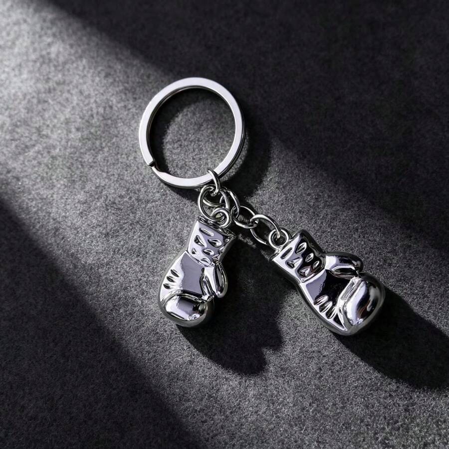 Cool Realistic Boxing Gloves Keychain, Solid Metal 3D Dual Boxing Gloves Key Ring, Sports Fitness Pendant Accessory, Perfect Birthday Gift For Boxing Fans And Fitness Enthusiasts, Portable Key Accessory Suitable For Gym Backpacks And Car Keys, Novelty Gift For Male Boxers - Silver - View 1