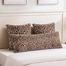 1pc Leopard Print Pillowcase, Brown Cheetah Faux Fur Fluffy Long Pillowcase, Soft Plush Pillowcase, Suitable For Bed, Sofa, Lounge Chair, Comfortable Side Sleeping Pillowcase, Without Pillow Insert - Brown - View 6
