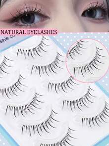 5 Pairs Pointed Tail Wet Manga Style Thick Voluminous Curly Spiky Doll Big Eye False Eyelashes Soft Faux Fur For Date And Daily Wear - Black - View 1