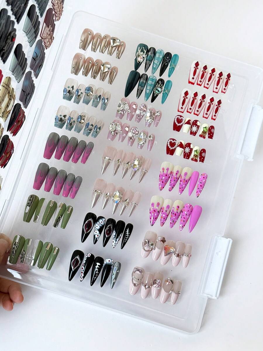 Double Buckle Large Capacity Fake Nail Storage Box Transparent Nail Art Storage Box - Dust-Proof, Portable Press-Type Nail And Accessory Storage Box Display Box Nail Salon Organizer - Multicolor - View 1