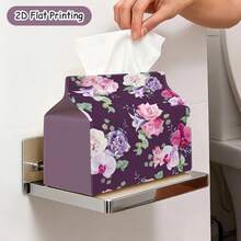 2D Flat Print, 1pc Tissue Box, Floral Pattern Decor On Dark Background, Lightweight Tissue Box, Suitable For Bedroom, Kitchen, Bathroom, Tissue Box, Bedroom Decoration, Garden Party, Fashionable Decor - A - View 4