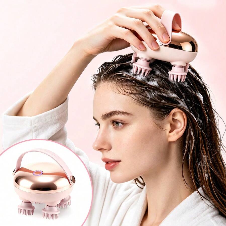 Hailicare Electric Scalp Massager 360° Rotating Kneading Massage Brush, Full Body Massage Device Suitable For Head, Neck, Shoulder, Arm, Waist And Leg, Red Light, Waterproof, USB Rechargeable