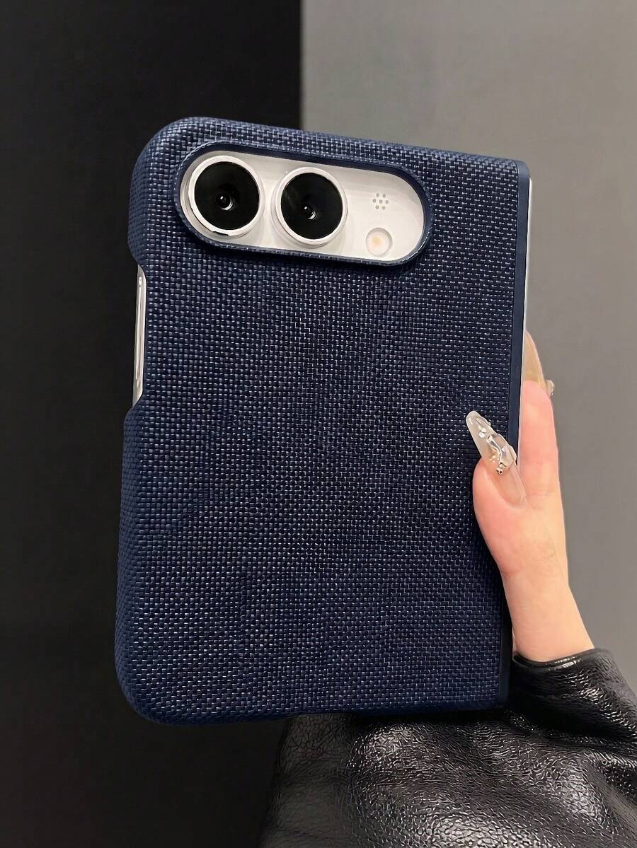 1PC Luxury Magnetic Tech Fabric Phone Case Compatible With IPhone Fold Ultra Slim Profile, Magnetic Wireless Charging Capability, And Made From Premium Shockproof Fabric For Complete Protection - Navy Blue - View 1