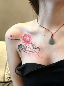 4pcs Temporary Tattoo Sticker, Chinese Style Otherworldly Flower Lotus Peony Floral Pattern, Realistic Fake Tattoo Design, For Daily Wear, Bachelorette Party Favors, Music Festival, Game, Graduation Gift, Lasts 3‑5 Days - Multicolor - View 4