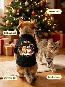 1pc Christmas Print Breathable Anti‑Shedding Pet Tank Vest, Lightweight Comfortable Clothes For Small Dogs & Cats - Multicolor - View 7