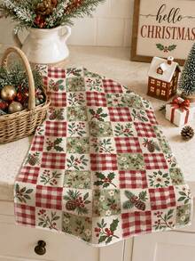 2pcs Christmas Vintage Plaid Holly & Pinecone Pattern Kitchen Towels, Soft Polyester Dish Cloths, Suitable For Kitchen Decor, Kitchen Cleaning, Holiday Party Decoration, Kitchen & Bathroom Supplies Home Essentials, Home Decor, Housewarming Gift - Multicolor - View 3