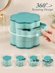 1pc Multi-Layer Rotating Flower Shaped Jewelry Box With Mirror, Multi-Color Plastic Jewelry Storage Box, Divided Storage Box, Suitable For Earring Storage Box, Necklace Bracelet Earring Set, Elegant Dust-Proof Box, Best Gift Choice For Couples, Sisters And Friends - Multicolor - View 6