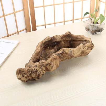 1pc Large Wood Grain Planter, Decorative ABS Resin Pot For Succulents & Cacti, Creative Natural Wood Look Arrangement Container, Indoor Tabletop Plant Display (Plants Not Included), Home Decor & Gardening Gift
