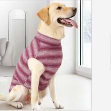 Striped High Neck Sleeveless Dog Sweater, Warm Soft Knitted Pet Vest, Autumn/Winter Large Dog Home Wear - Red Violet - View 5