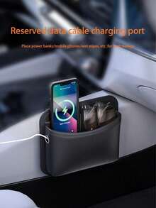 1pc Car Storage Bag PU Leather Car Organizer Storage Bag Adhesive Phone Holder Car Interior Phone Bag - A - View 9