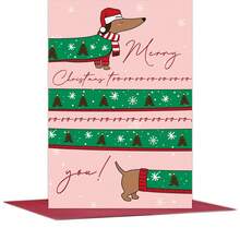 1pc Funny Dachshund Christmas Card With Envelope, Merry Christmas Greeting Card, Suitable For Friends And Family, Holiday Wishes Card, Holiday Celebration Card, Christmas Gift For Dog Lovers - A - View 1