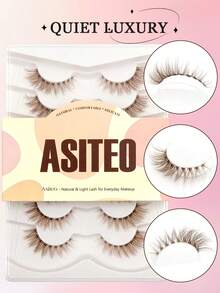 Asiteo 7對棕色貓眼透明梗仿貂毛假睫毛，摩卡色輕盈蓬鬆眼尾加長自然濃密假睫毛，旅行必備化妝工具 - 濃密款 - 查看 6