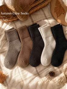 10pcs Women's Neutral Color Short Socks, Black Brown Mixed Color Comfortable Socks, Suitable For Autumn/Winter Korean Style Outfit, 1/5 Pairs - Crew Socks - View 3