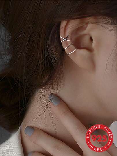 1 Par de Brincos de Orelha Assimétricos em Prata Esterlina S925 com Design de Linha para Mulheres, Brincos de Estilo Frio Minimalista da Moda, Joias Elegantes Versáteis de Alta Qualidade para Uso Diário, Festa e Trabalho
