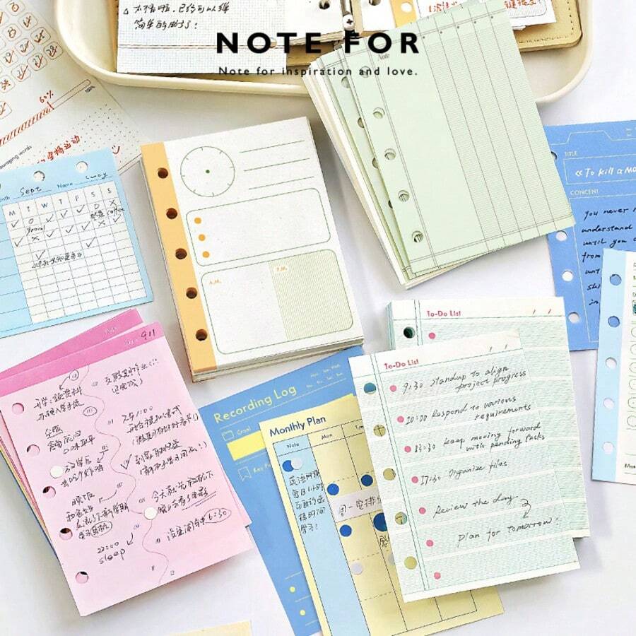 NOTE FOR M5 Loose Leaf Refill Set, Life Archiving Series, Korean Minimalist Planner M5 Refill, Suitable For Notebooks, Diaries, Planners, Back To School Season, School Opening Season - A - View 1