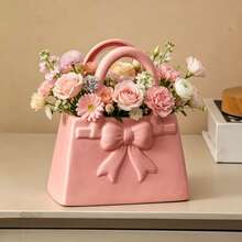 1pc Large Pink Bow Knot Vase, Small Bow Knot Vase For Flower Pink Bag Vase Decoration, For Shelf And Living Room Decor, Gift For Women And Mothers - Multicolor - View 4