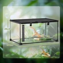 Reptile Terrarium, Reptile Feeding Box, Glass Terrarium For Amphibians And Arachnids With Thermometer, Reptile Breeding Box 50 X 30 X 25 - Black + Glass - View 8