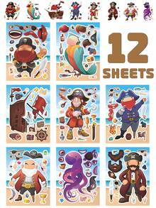Build A Pirate Educational Puzzle Stickers Sheets, Parent-Child Interactive DIY Make A Face Parrot Ship Octopus Craft Decals For Happy Birthday Decorations, Halloween Theme Party Celebration Games Supplies - Multicolor - View 7