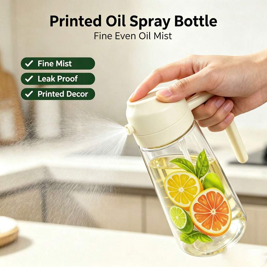 1pc Printed Oil Spray Bottle, Kitchen Glass Oil Sprayer For Cooking, Air Fryer, Salad, Baking, BBQ, Fine Mist Oil Dispenser, Household Kitchen Gadget