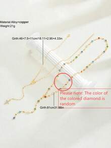 2pcs/Set Bohemian Style Colorful Crystal & Vintage Metal Cross Pendant Y-Necklace Set, Suitable For Women's Daily And Holiday Wear, Gift For Friends - Multicolor - View 4