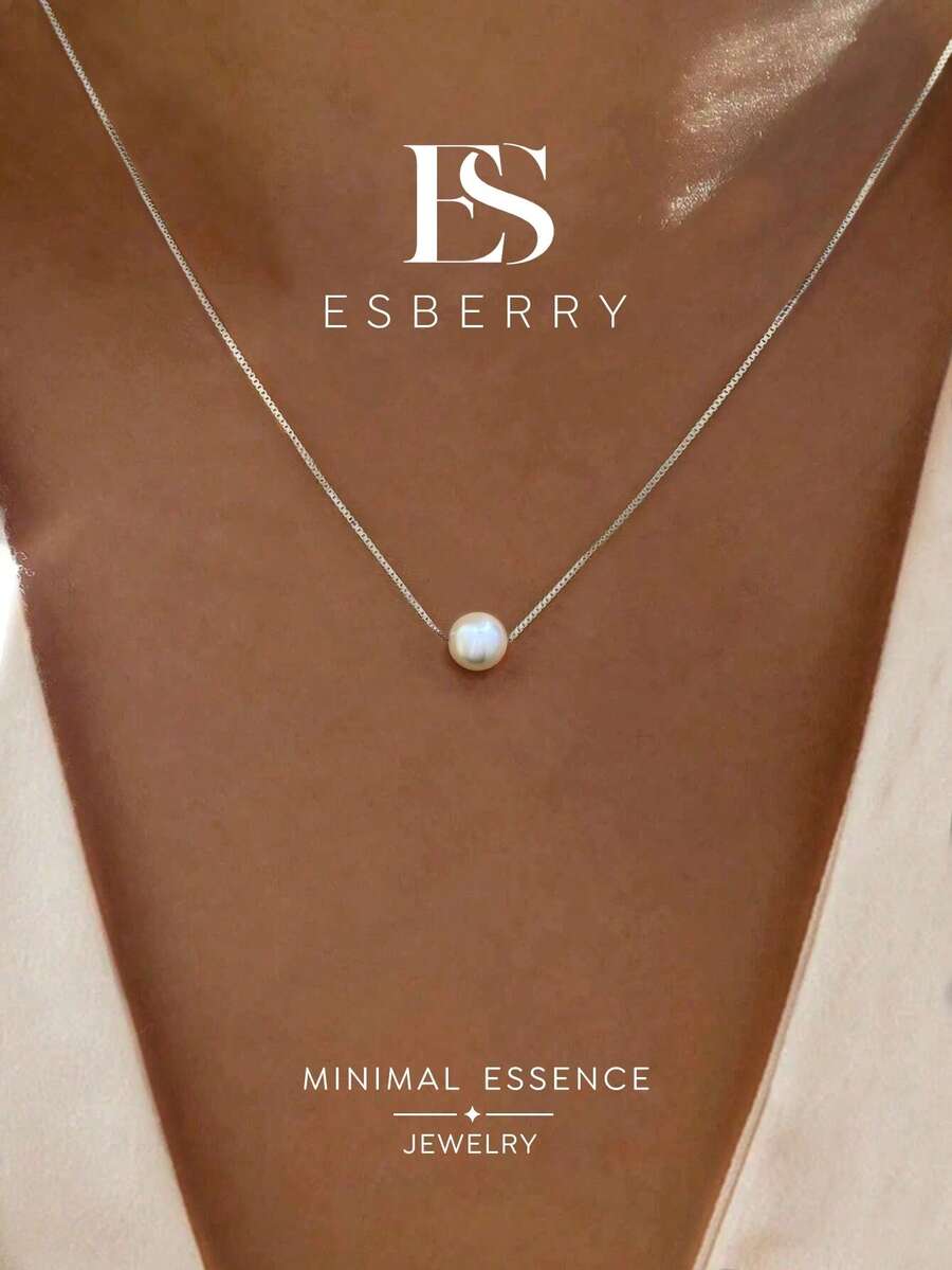 ESBERRY 1件 6mm-10mm 極簡 S 單顆珍珠項鍊，女性珠寶，婚禮新娘飾品