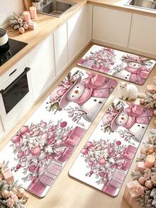 1pc Pink Christmas Kitchen Rug, Thickened Carpet, Plush Rug, Autumn/Winter Rug, Kitchen Mat, Kitchen Floor Mat, Door Mat, Small Rug, Runner Rug, Floor Mat, Home Decor, Area Rug, Outdoor Mat, Bedroom Rug, Washable Rug - Multicolor - View 4