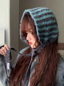 1pc Women's Wool Knit Ear Warmer Headband, Autumn/Winter New Student Warm Versatile Hat, Red Scarf, Gift, Reversible Dual-Sided Scarf, Winter - Multicolor - View 11