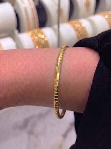 4Pcs 24K Gold Plated Closed Bangle Set, Rust-Resistant Gold Alternative Sectioned Bamboo-Joint & Smooth Metal Solid Bracelet Fine Jewellery - 01 - View 5