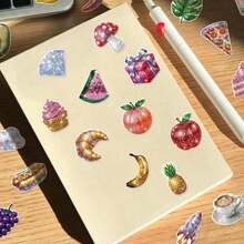 somoving 50pcs Y2K Shiny Disco Mirror Ball Stickers, Glitter Fruit Snack Cute Pet Party Stickers, Suitable For Bullet Journal, Gift Wrapping And Scrapbook Decoration - Multicolor - View 4