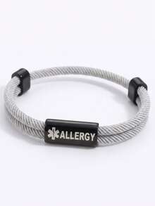 ZIRUISP Allergy Bracelet For Women Men, Stainless Steel Engraved ID Tag, Adjustable Double Rope Cord Wristband, Emergency Identification Jewelry, Daily Wear - Black Allergy Milanese Loop Bracelet - View 8