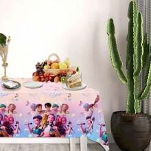 Hasbro 1pc K-POP Demon Hunter Girl Group Disposable Tablecloth Set With Colorful Musical Notes And Stars In A Dreamy Gradient Party Style. This Cartoon-Themed Popular Singing Idol Print Plastic Tablecloth Is Waterproof And Oil-Proof, Perfect For Girls' Birthday Parties, Family Gatherings, Holiday Celebrations, And Themed Decorations. Thickened, Durable, And Easy To Clean, Simply Discard After The Party Without Washing. Comes With Matching Printed Tissues For A Truly Immersive Atmosphere. - Random - View 5