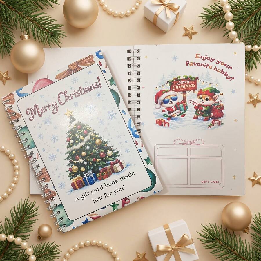 1pc Christmas Gift Card Book Holiday Gift Card Holder, Christmas Gift Book With Gift Card Slots, Santa Claus, Christmas Tree, Gingerbread Man Pattern Cover, Portable Spiral Bound Gift Card Holder, Stationery Supplies - Christmas Gift Book - View 1