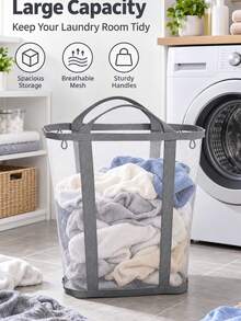 Extra Large Foldable Mesh Laundry Basket With Handle- Robust Laundry Bags, Portable Storage Bag, Garment Bag, Hook, Suitable For Clothing Storage, Home, Travel And Laundry Room, Bedroom And Bathroom, Camping Use. Space-Saving, Rectangular Design | Laundry Basket, Laundry Bin, Back To School, Christmas, Halloween Gift - Multicolor - View 10