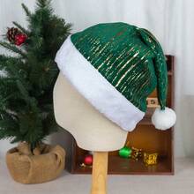 Christmas Decoration Red Green Blue Short Plush Colorful Gold Foil Gold Plush Trim Christmas Hat - A - View 4